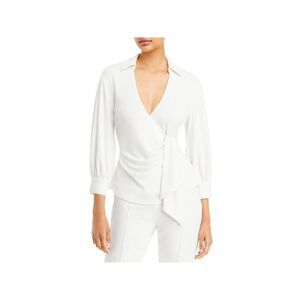 CINQ A SEPT Womens Tie Collared Lined 3/4 Sleeve Surplice Neckline Faux Wrap Top